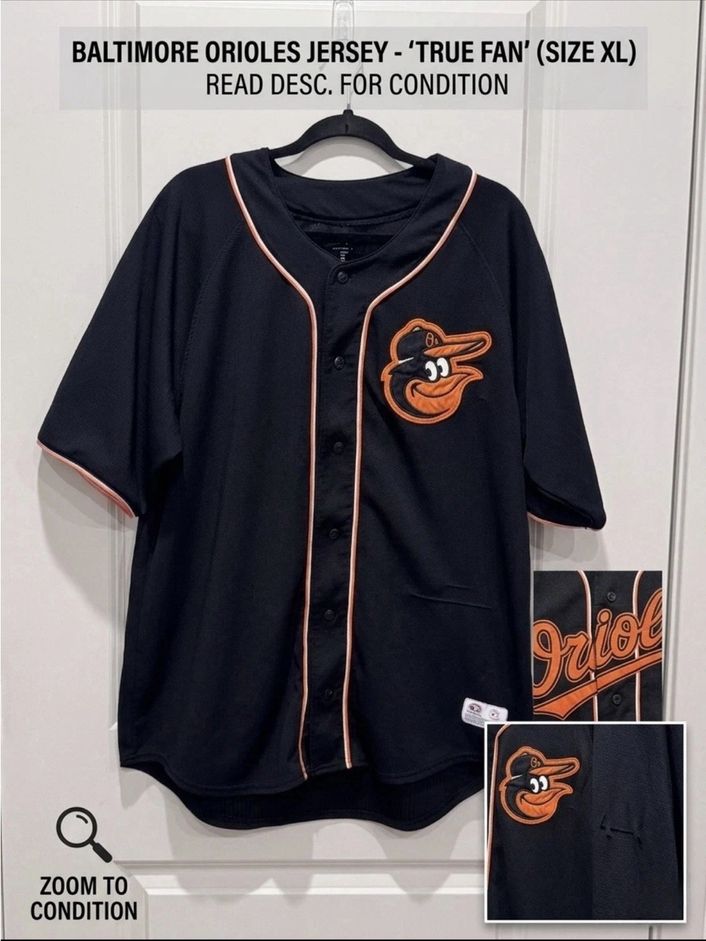 True Fan Baltimore Orioles Jersey XL
Black Orange MLB Baseball Official
Licensed